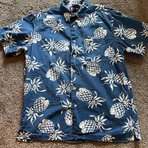 Chaps Ralph Lauren Pineapple Print‎ Cotton Button Up Shirt Short Sleeve M 0073